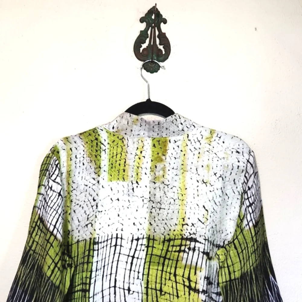 Dressori 100% Silk Art Abstract Design 3/4 Length Sleeves Blouse Size Large EUC